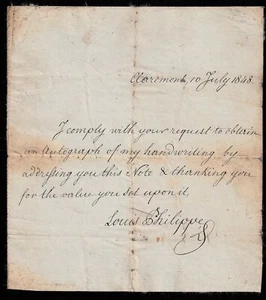 1848 King Louis Philippe 1, of FRANCE, letter from CLAREMONT, Surrey - Picture 1 of 1