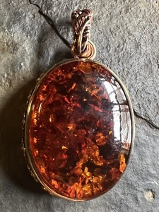 Barse Pendant Amber Copper Sterling Silver Hinged Bail NWT $128 - Picture 1 of 11