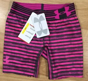 NEW!! Under Armour Shorts Youth Small Fitted Pink And Gray Heat Gear