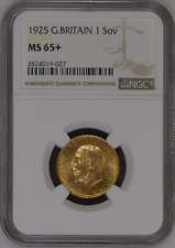 :1925 GREAT BRITAIN GEORGE-V GOLD SOVEREIGN GEM+ NGC MS 65+ LOW POP RARITY R4