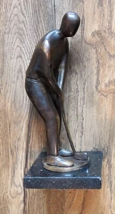 Vintage 9" Modern Golf Statue Putting Man Real Bronze Marble Base ping - Picture 1 of 13