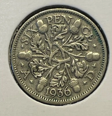 Gran Bretaña 6 peniques 1936 George V KM#832 .500Ag plata aVF B1794 Foto 1 de 4