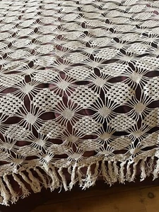 ANCIEN DESSUS DE LIT  AU CROCHET "240 x 220 " Blanc Écru - Photo 1/5