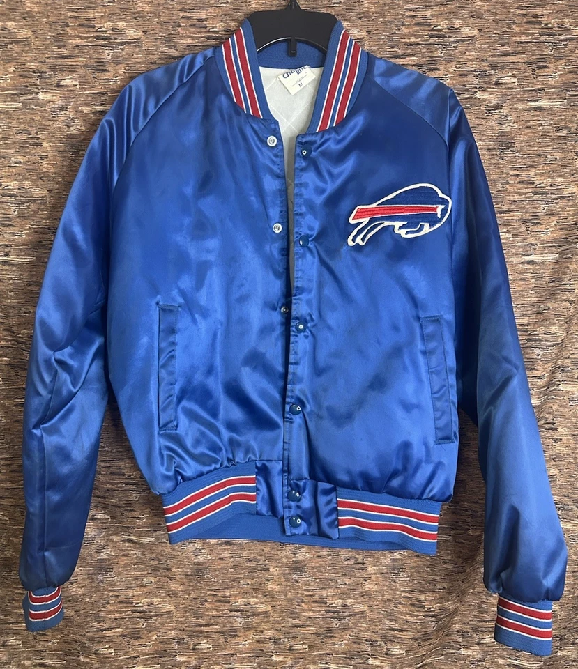 Jaqueta de cetim vintage Chalk Line NFL Buffalo Bills botões azul média anos 80/90 - Imagem 1 de 4