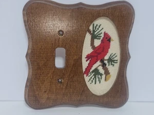 Vintage Cardinal Counted Cross Stitch Light Switch Plate - Picture 1 of 4