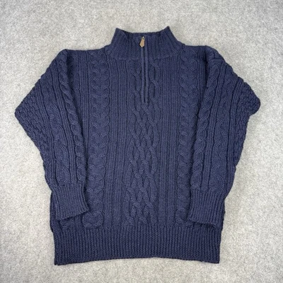 Jersey Woolovers Mujer Pequeño Azul Marino 1/4 Cremallera Grueso Cable Tejido Lana Aran Fisherman Foto 1 de 4