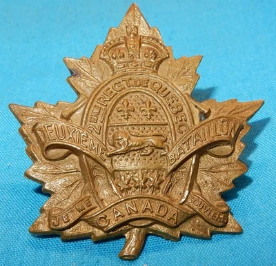 BATALLÓN DEUXIEME PRIMERA GUERRA MUNDIAL FUERZA EXPEDICIONARIA CANADIENSE MILITAR GORRA INSIGNIA GENUINA Foto 1 de 2