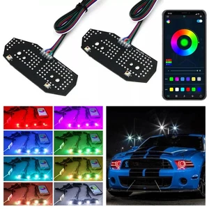 LED Angel Eyes For Ford Mustang 2013-2014 RGBW LED DRL Boards APP BT Headlight - Picture 1 of 8