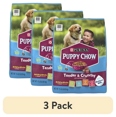 Purina Puppy Chow 15 lb 3pk - Carne de res alta en proteínas, tierna y crujiente Foto 1 de 4