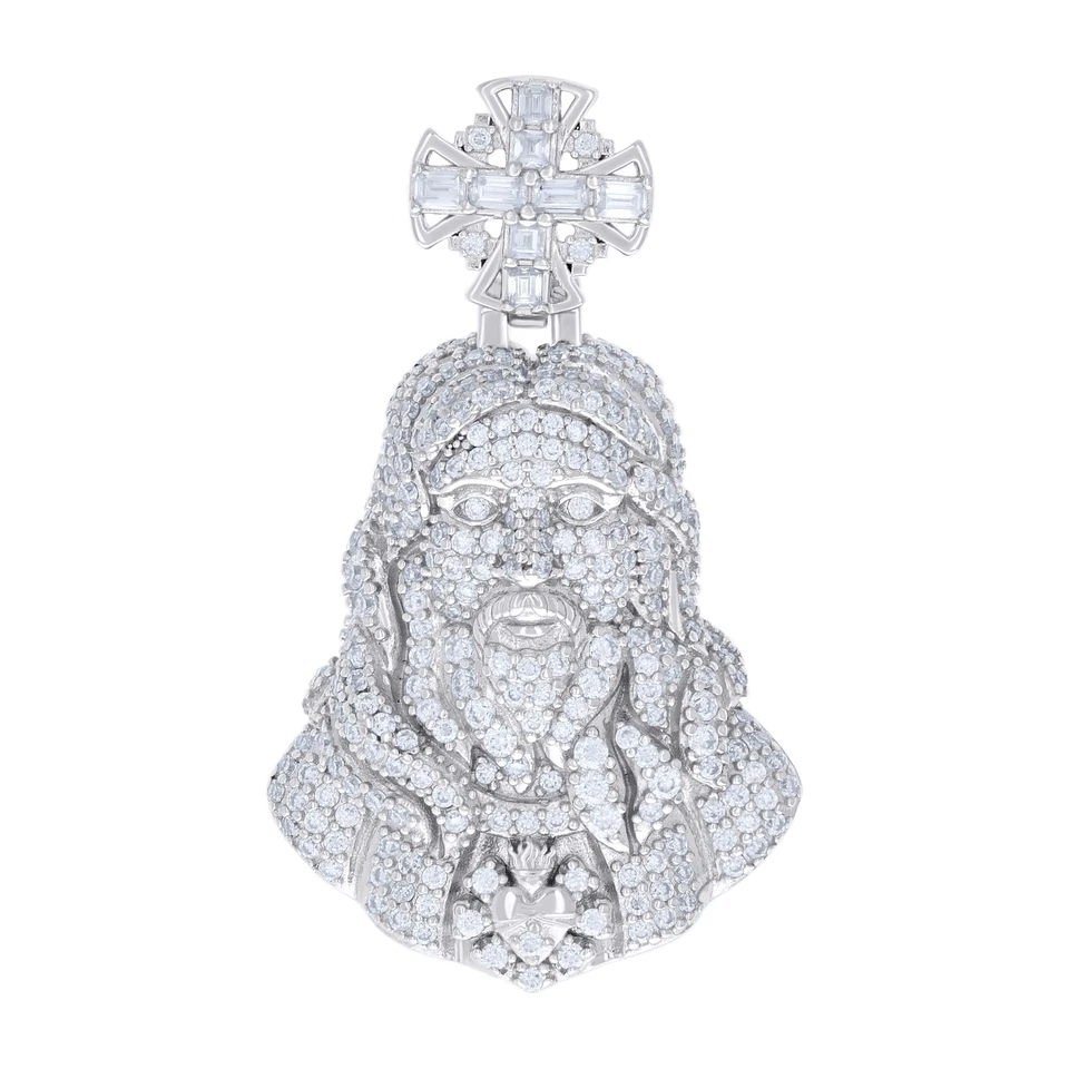 925 Argento Sterling Baguette Moissanite Gesù Croce Ciondolo Yeshua 2.27 KT - Immagine 1 di 1