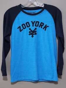 Zoo York Boys T-Shirt Raglan Long Sleeve Teal Charcoal Sleeves Logo Size M 12-14 - Picture 1 of 5