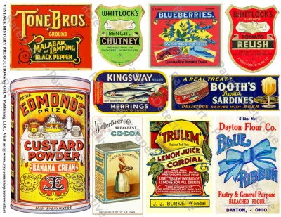Kitchen Advertising Sign Reproductions, 2 Sticker Sheets, Grocery Labels, Pantry - Image 1 of 2