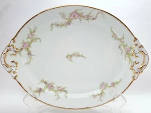 Wm Guerin Oval Platter 11.25in White Limoges Porcelain Pink Floral Gold Trim - Picture 1 of 10