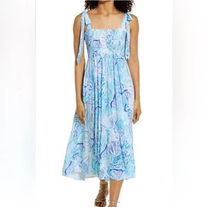 Lilly Pulitzer Rivera gesmoktes Sommerkleid Midi mit verstellbaren Trägern L - Bild 1 von 8