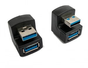 2x USB 3.0 180° Adapter Type A Plug to Socket Cable in Black - Picture 1 of 4