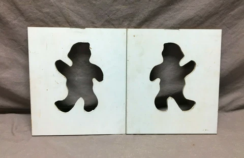 Small Vintage Pair Marching Bear Cutout Masonite 14x16 Shutters Blue Old 28-22B Cover