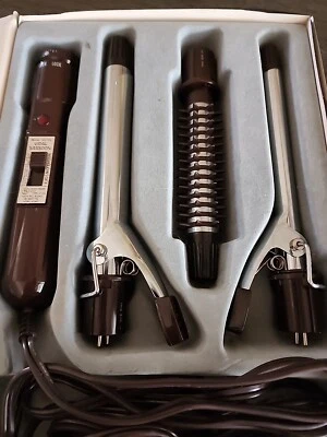 VTG 1982 VIDAL SASSOON Professional Curling Iron Systems Brown 4 Piece Set 0125 - Image 1 of 4