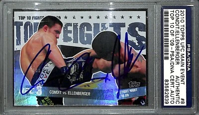 Tarjeta 8 PSA/DNA firmada por Carlos Condit y Jake Ellenberger 2010 Topps UFC Foto 1 de 4