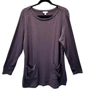 J Jill purejill Top Tunic Womens L Long Sleeve Patch pockets eggplant Lounging - Picture 1 of 16