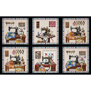 23" Fabric Panel - Elizabeth's Studio Stitch in Time Sewing Theme Blocks - Picture 1 of 1