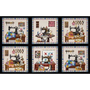 23" Fabric Panel - Elizabeth's Studio Stitch in Time Sewing Theme Blocks - Picture 1 of 1