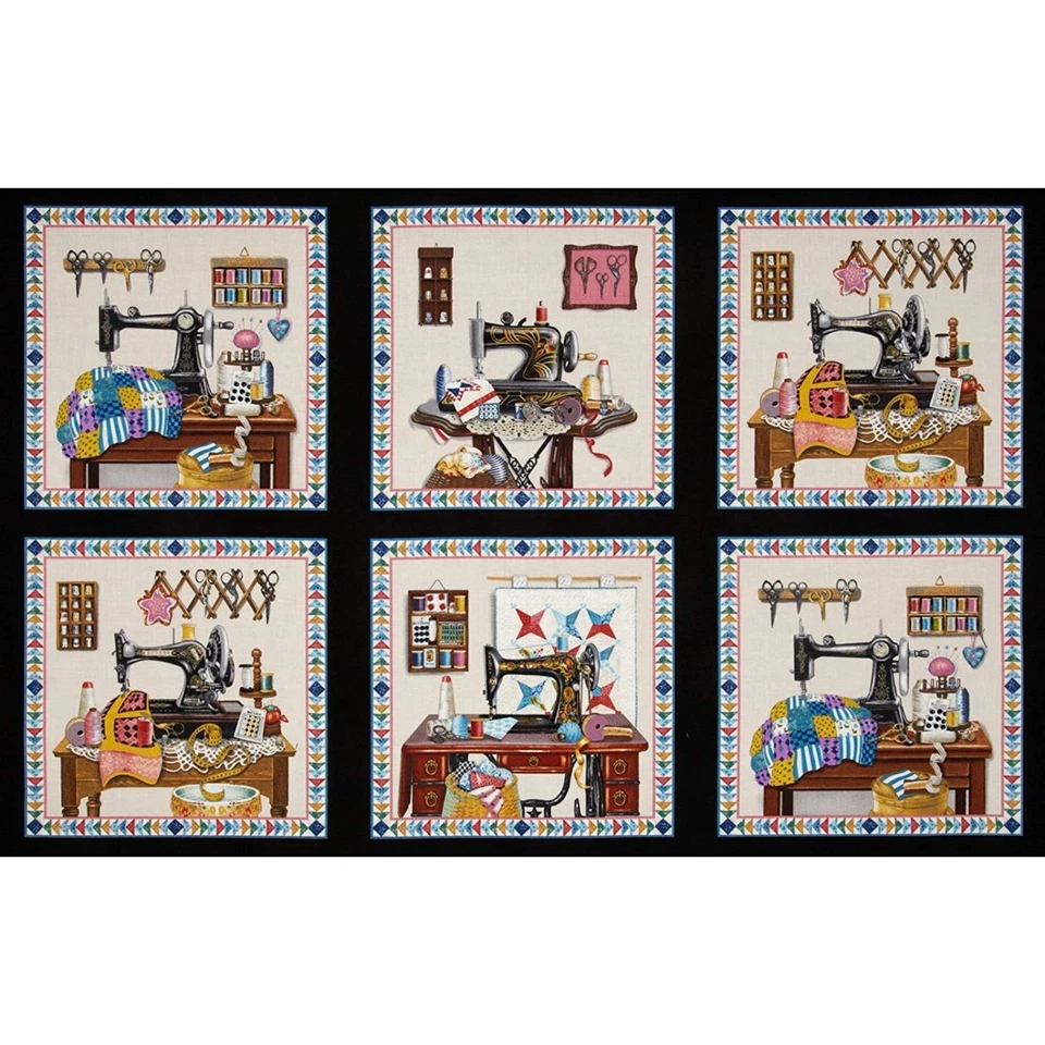 23" Fabric Panel - Elizabeth's Studio Stitch in Time Sewing Theme Blocks - Image 1 of 1