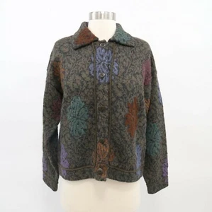 Peruvian Connection Jacket Coat Alpaca S Olive Green Floral Purple Red Buttons - Picture 1 of 9