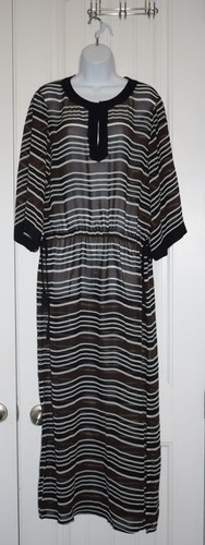 Abito copricostume Tory Burch bianco e nero righe Clemente seta caftano maxi tg. M