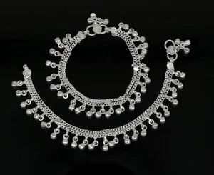 5.8" Sterling silver new born baby silver jingling ankle bracelet gift ank239 - Picture 1 of 7