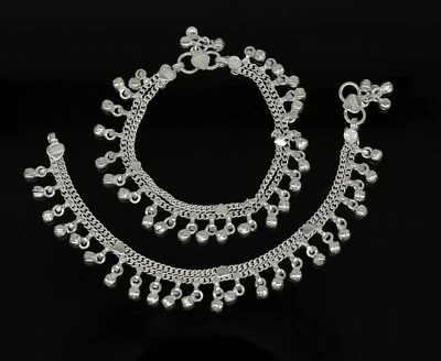 5.8" Sterling silver new born baby silver jingling ankle bracelet gift ank239 - Image 1 of 4