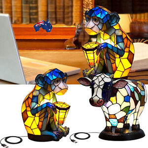 Wtosuhe Animal Table Lamp Cow/Monkey Bedside Table Lamp With USB A+C Ports