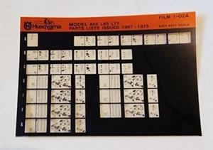 Husqvarna Chainsaw Parts List Microfiche Model A65 L65 L77 1967-1975 Film 1-02A - Foto 1 di 2