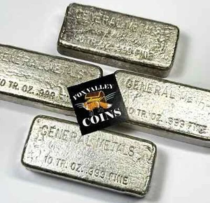 Barra de plata fina .999 vertida General Metals de 10 oz de colección - ¡TONIFICACIÓN AZUL! - Imagen 1 de 3