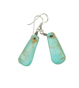 Cute VTG miniature sterling silver turquoise slabs dangle drop earrings - Imagen 1 de 6