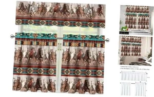 Western Horse Kitchen Curtain and 36"W x 25"L (Pack of 3) Aztec Horse Pattern - Picture 1 of 6