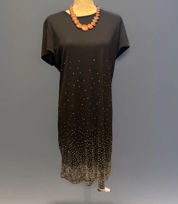 Vintage Jeffrey & Dara Black Embellished Dress 14 Beaded Ombre Evening Midi - Image 1 of 4