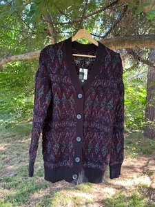Lucky Brand Damen Glanz Fair Isle Cardigan Pullover Größe S neu mit Etikett $ 119 schwarz marineblau - Bild 1 von 14