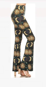 Boho Flare Hippie Moon Stars Pants Ultra Soft Palazzo Leggings Depot ❣️ Size M - Picture 1 of 6