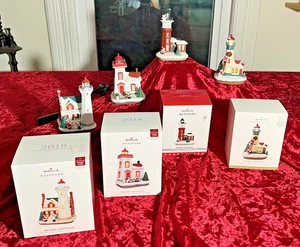 Hallmark HOLIDAY LIGHTHOUSE Ornaments, Set of 4, w/ NEW Magic Cord + 7-Extension - Picture 1 of 6