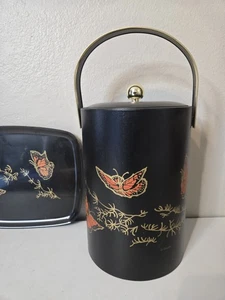Vintage Courec Eiskübel schwarz und gold mit Schmetterlingen + Tablett - Bild 1 von 9
