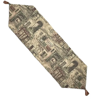 "Corredor de mesa tapiz toscano 54"" X 16"" escena de café pueblo italiano mediterráneo" Foto 1 de 4