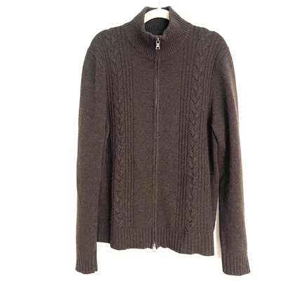 Banana Republic Mens Brown Mock Neck Cable Knit Cardigan Sweater Wool Blend Sz L - Image 1 of 4