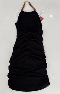 GUESS Size S Maxi Dress Black Sleeveless Stretch Knit W Leopard Print Neck Strap - Picture 1 of 10