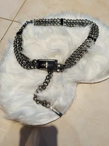 Vintage VERSACE Silver Metal Heavy Chain Belt - Adjustable Size - Picture 1 of 4