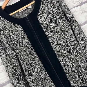 CHICO'S TRAVELERS Women's XL (3) Black Geometric Slinky Full Zip USA Made Jacket - Picture 1 of 10