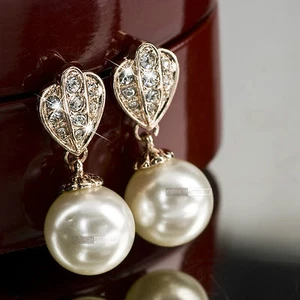 18k rose white gold gf made with swarovski crystal pearl wedding stud earrings - Picture 1 of 4