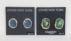Jones New York Silver And Gold Tone Faceted Blue And Green Earrings Lot Of 2 New - Picture 1 of 6