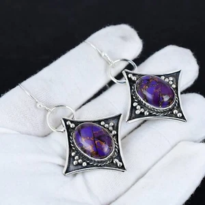 Natürlich Lila Kupfer Türkis Ohrring 925 Sterling Silber Handgemacht Ohrring - Bild 1 von 4