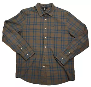 Volcom Men's Flannel Plaid Shirt Long Sleeve Button-Up Brown Blue Size Large - Picture 1 of 5