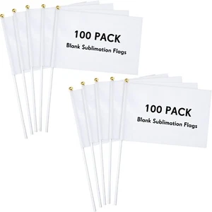Remerry 100 Pieces Sublimation Flags Blank Small White Blank Flags on Stick f... - Picture 1 of 7